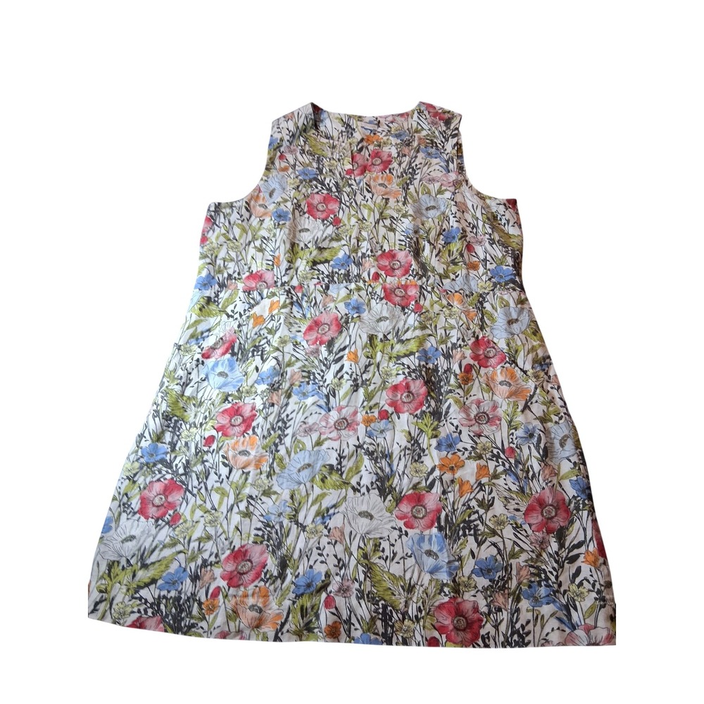 J. Jill Love Linen Poppy Floral Sleeveless Shift Dress XL Petite White Red Blue
